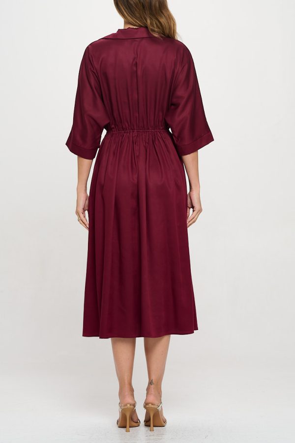 Tencel Collared V neck Midi Dress with Pockets - Image 5