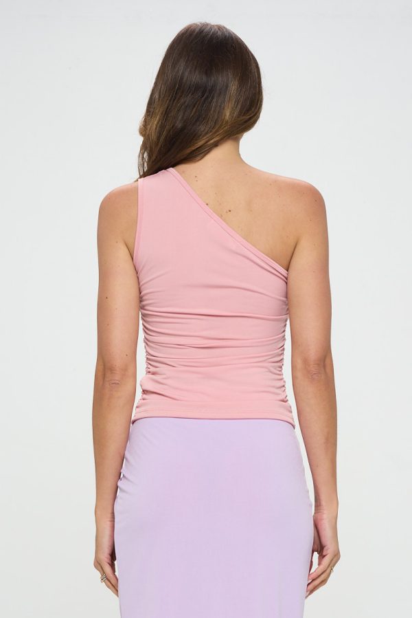 Solid Knit One Shoulder Ruched Top - Image 3