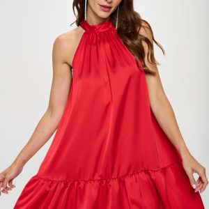 Bow Back Sleeveless Flounce Dress