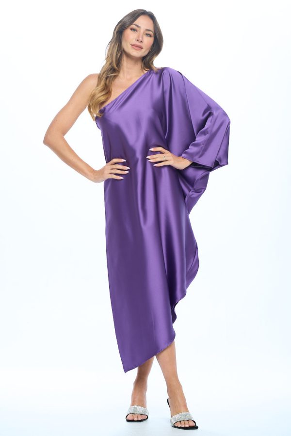 Satin Oversize One Shoulder Asymmetrical Dress - Image 3