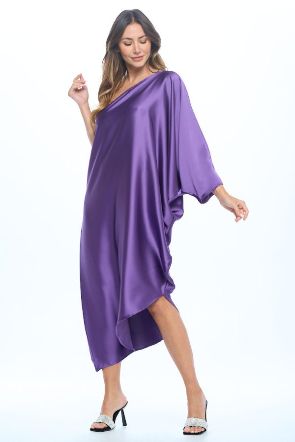 Satin Oversize One Shoulder Asymmetrical Dress - Image 4