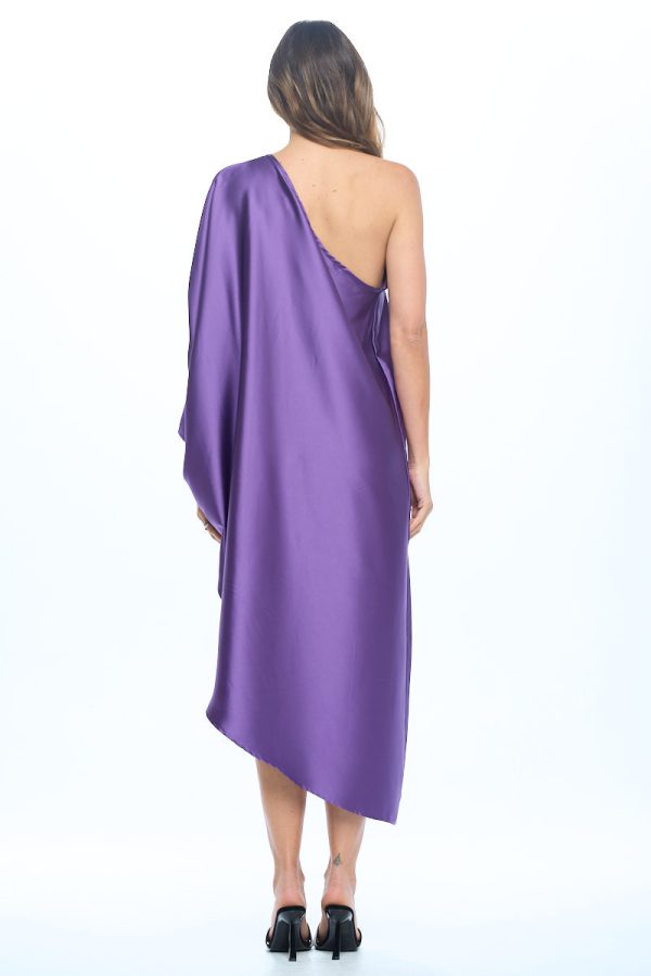 Satin Oversize One Shoulder Asymmetrical Dress - Image 6