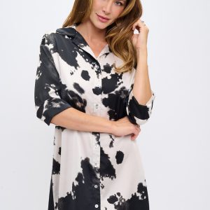Cow Print Collared Dress with Hi-Low Hem