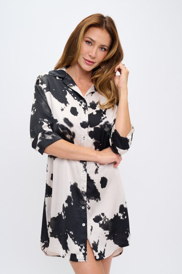 Cow Print Collared Dress with Hi-Low Hem
