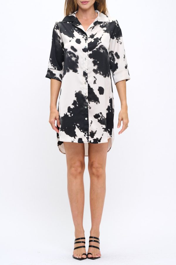 Cow Print Collared Dress with Hi-Low Hem - Image 3