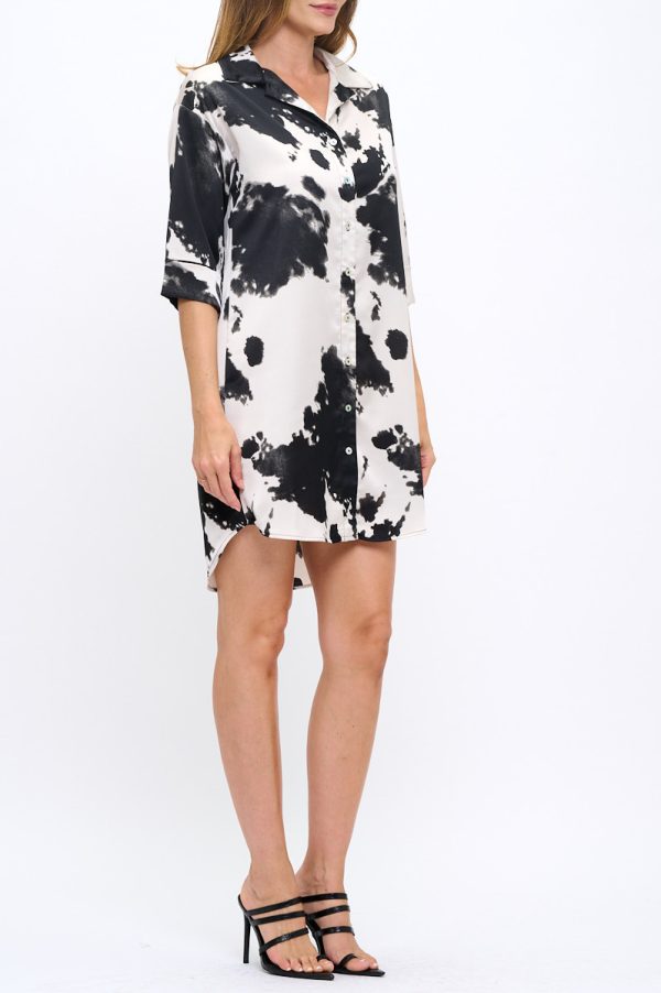 Cow Print Collared Dress with Hi-Low Hem - Image 4
