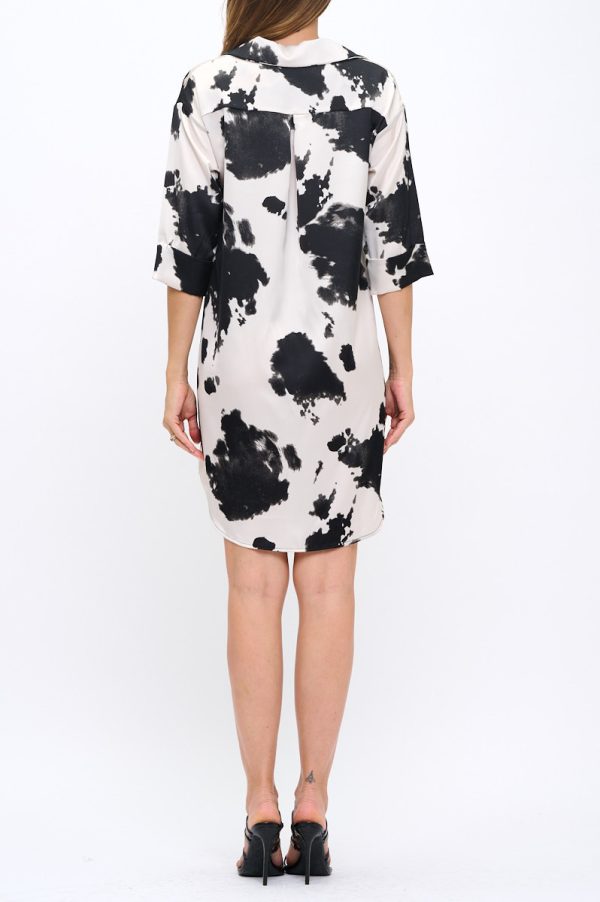 Cow Print Collared Dress with Hi-Low Hem - Image 5
