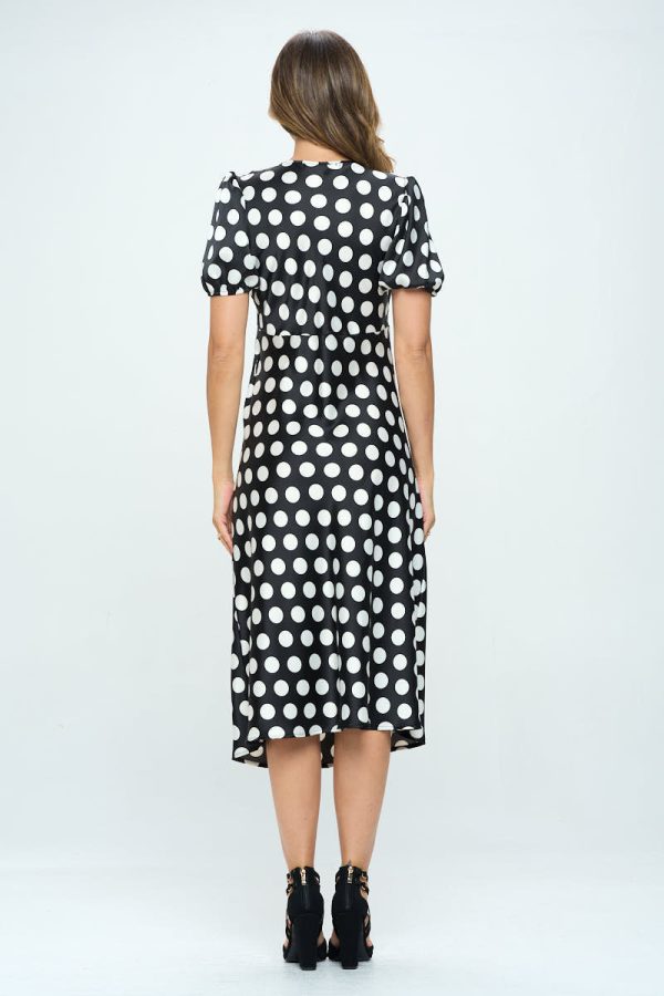 Stretch Satin Polka Dot Print Midi Dress - Image 5