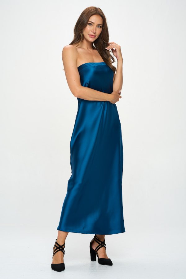 Silky Satin Tube Draped Dress - Image 3