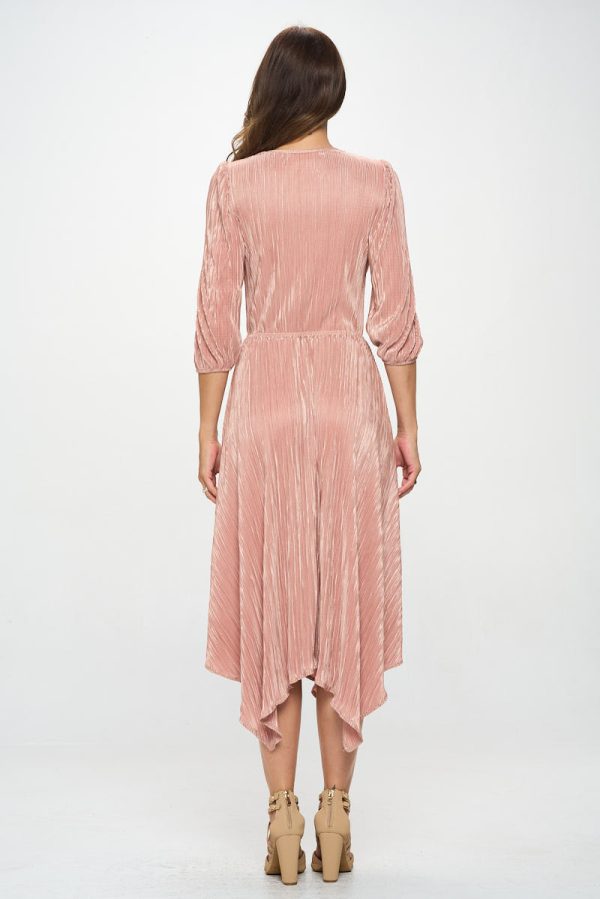 Plisse V neck Dress with Asymmetrical Hem - Image 5