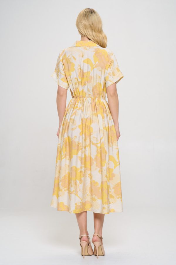 Flower Print Collared V neck Dress with Pockets - Image 5