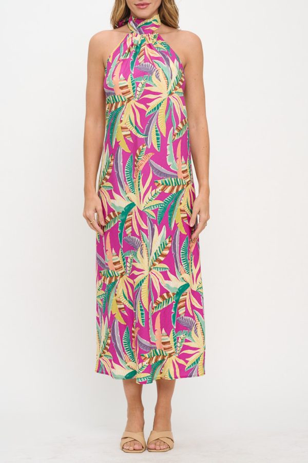 Tropical Print Halter neck Backless Midi Dress - Image 2