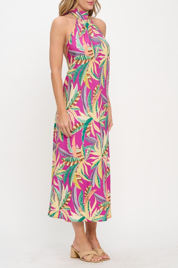 Tropical Print Halter neck Backless Midi Dress - Image 3