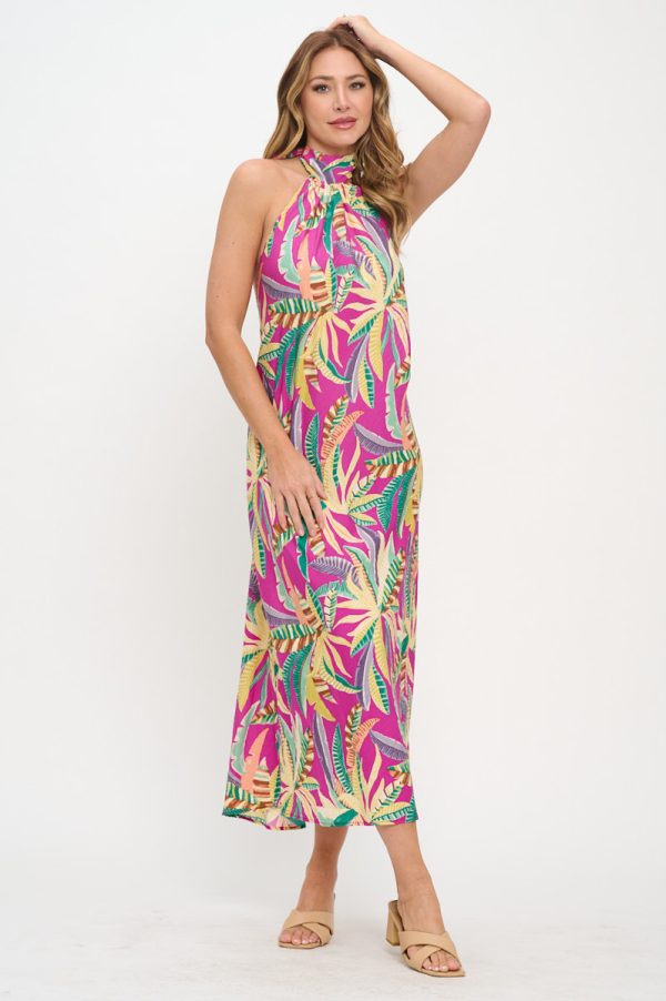 Tropical Print Halter neck Backless Midi Dress - Image 4