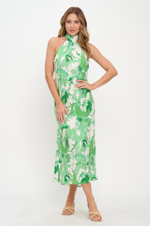 Floral Print Halter neck Backless Midi Dress - Image 5