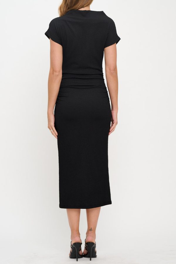 Textured Cowl neck Midi Bodycon Ruched Dress - Image 5