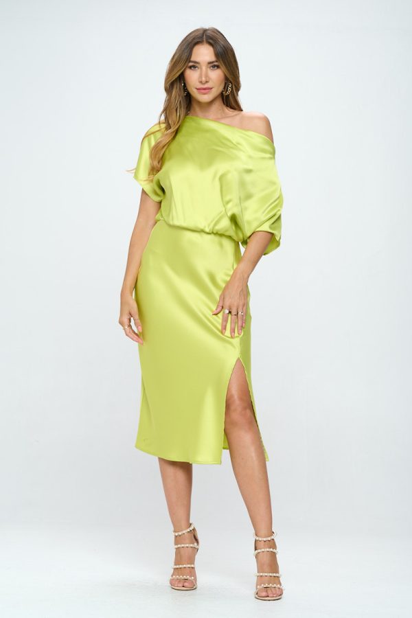 Satin Stretch Print Dress with Slit - Image 2