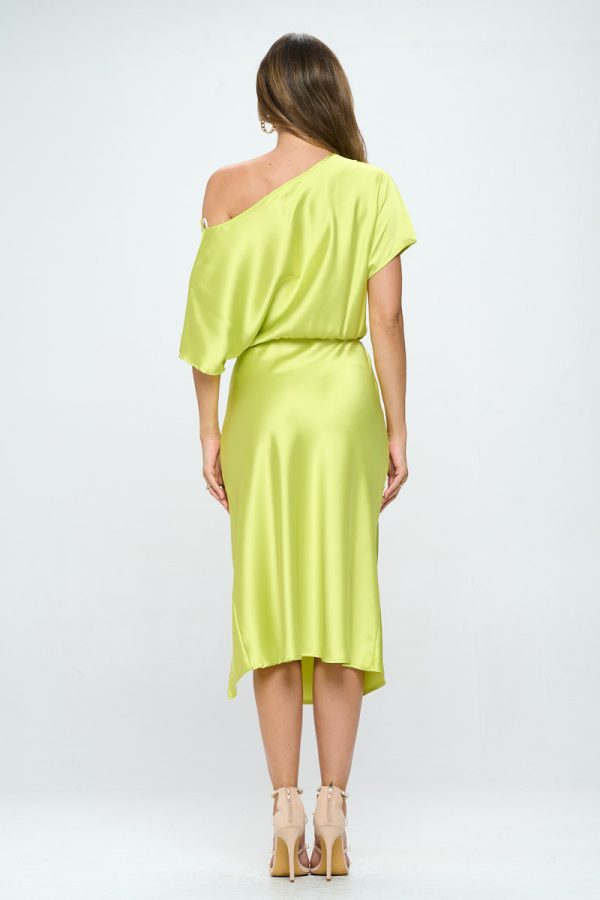 Satin Stretch Print Dress with Slit - Image 4