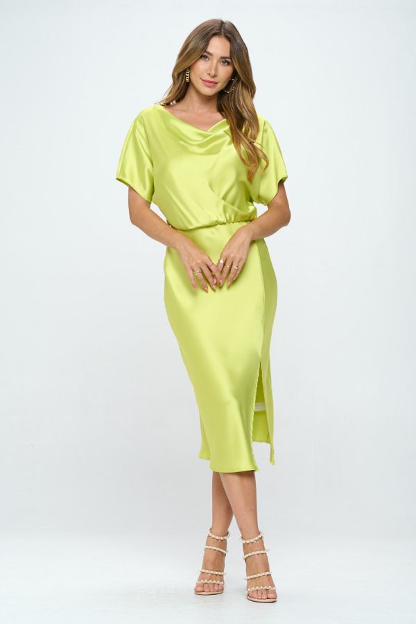 Satin Stretch Print Dress with Slit - Image 6