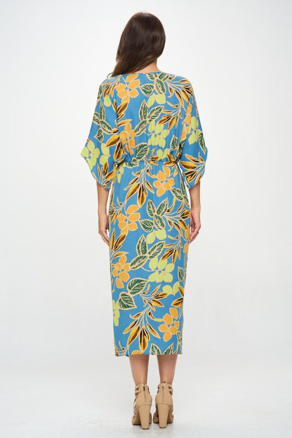 Leaf Print Kimono Dress with Front Twist - Image 4