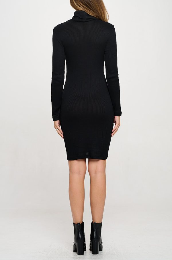 Solid Rib Knit Turtleneck Bodycon Dress - Image 4