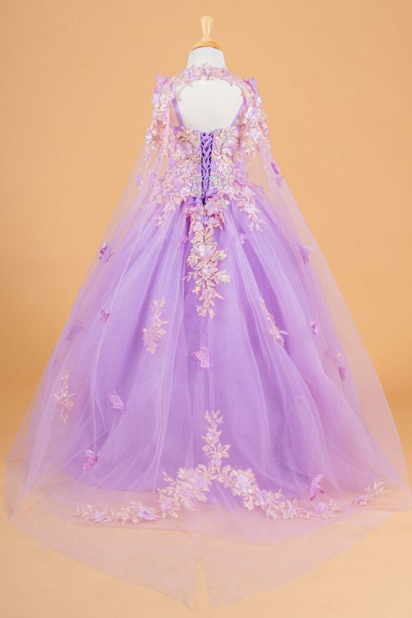 3d flower and butterfly applique embellished spaghetti strap kids dress with matching tunic - Image 2