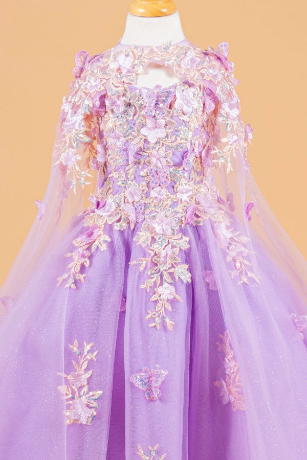 3d flower and butterfly applique embellished spaghetti strap kids dress with matching tunic - Image 3