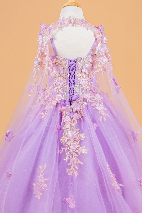 3d flower and butterfly applique embellished spaghetti strap kids dress with matching tunic - Image 4