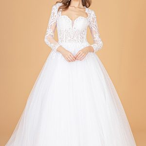 Illusion V-Neck Embroidered Mesh w/ Sequin Lining Long Wedding Dress GLGL1804