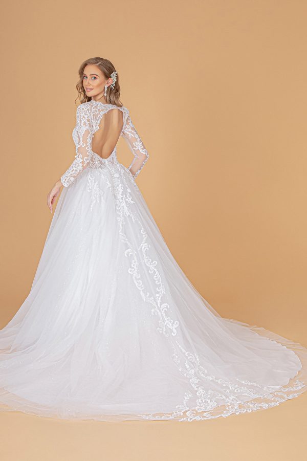 Illusion V-Neck Embroidered Mesh w/ Sequin Lining Long Wedding Dress GLGL1804 - Image 2