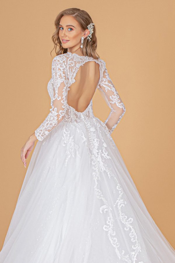 Illusion V-Neck Embroidered Mesh w/ Sequin Lining Long Wedding Dress GLGL1804 - Image 4