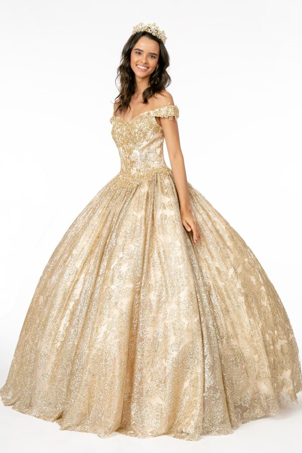 Sweetheart Neckline Cut-Away Shoulder Glitter Mesh Long Quinceanera Dress GLGL1820 - Image 13