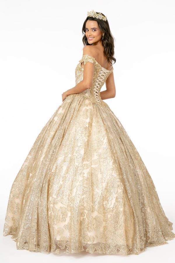 Sweetheart Neckline Cut-Away Shoulder Glitter Mesh Long Quinceanera Dress GLGL1820 - Image 2