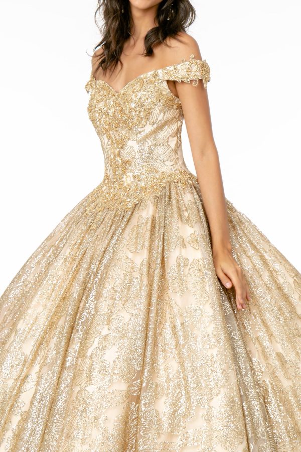 Sweetheart Neckline Cut-Away Shoulder Glitter Mesh Long Quinceanera Dress GLGL1820 - Image 3