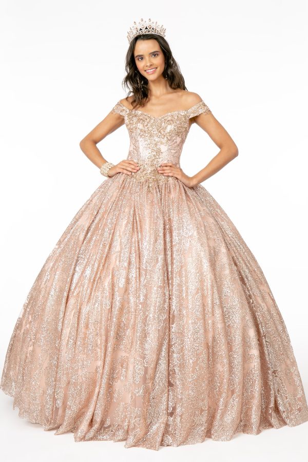 Sweetheart Neckline Cut-Away Shoulder Glitter Mesh Long Quinceanera Dress GLGL1820 - Image 12