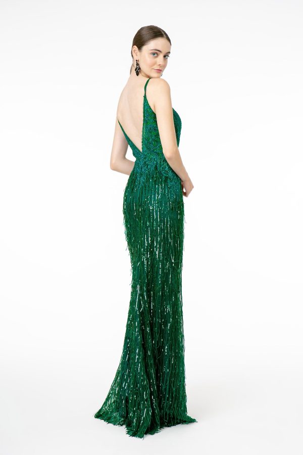 Illusion V-Neck Embroidered Top and Sequin Skirt Mermaid Long Prom Dress GLGL1824 - Image 2