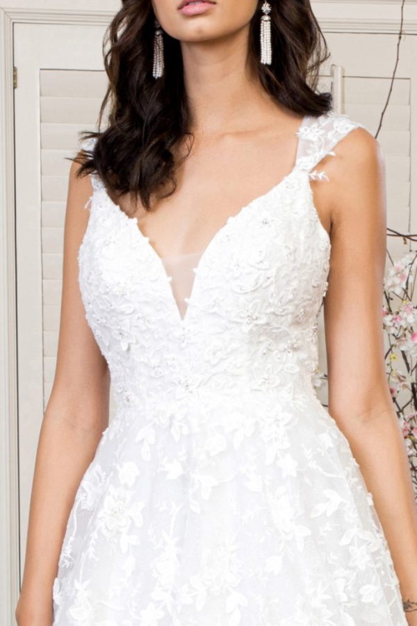 3D Floral Embroidery Cap Sleeve V-Neck Glitter Mesh Wedding Gown - Mask Not Included - Image 3