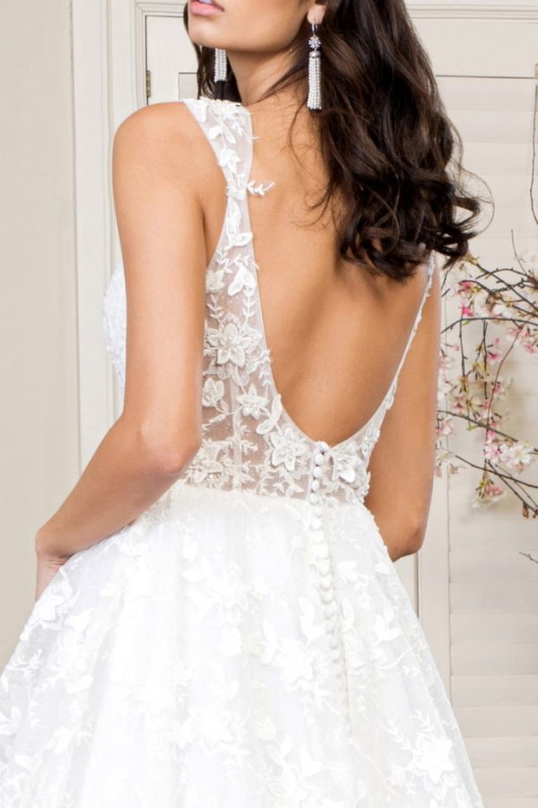 3D Floral Embroidery Cap Sleeve V-Neck Glitter Mesh Wedding Gown - Mask Not Included - Image 4