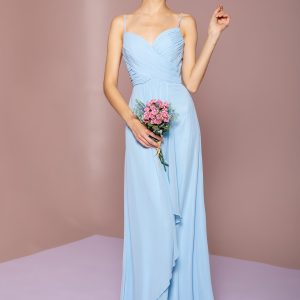Chiffon Ruched Jewel Straps Long Prom Dress GLGL2666