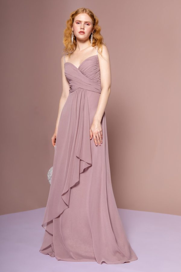 Chiffon Ruched Jewel Straps Long Prom Dress GLGL2666 - Image 16
