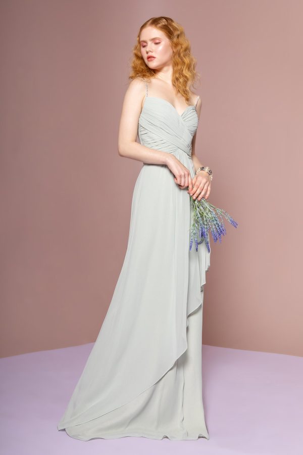 Chiffon Ruched Jewel Straps Long Prom Dress GLGL2666 - Image 8