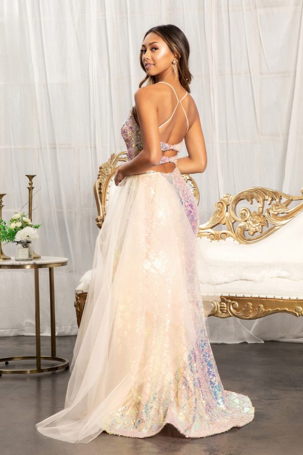 Full Iridescent Sequin Cut-Out Back w/ Detachable Mesh Layer Long Prom Dress GLGL3026 - Image 2
