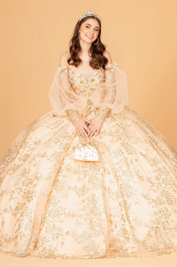 Mesh Long Sleeves w/ Detachable Ribbon and Mini Bag Quinceanera Dress GLGL3071 - Image 12