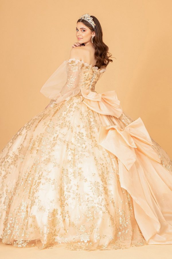 Mesh Long Sleeves w/ Detachable Ribbon and Mini Bag Quinceanera Dress GLGL3071 - Image 3