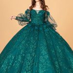 Mesh Long Sleeves w/ Detachable Ribbon and Mini Bag Quinceanera Dress GLGL3071