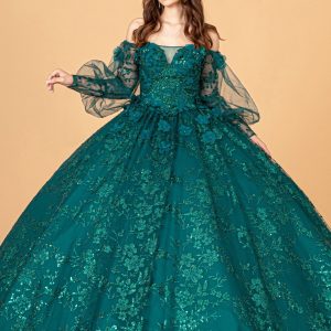 Mesh Long Sleeves w/ Detachable Ribbon and Mini Bag Quinceanera Dress GLGL3071