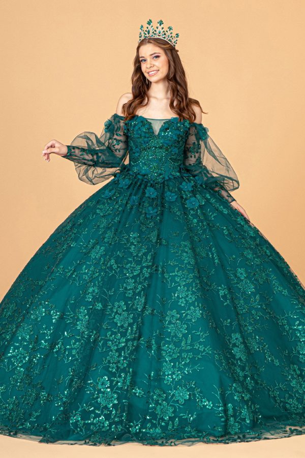 Mesh Long Sleeves w/ Detachable Ribbon and Mini Bag Quinceanera Dress GLGL3071 - Image 19