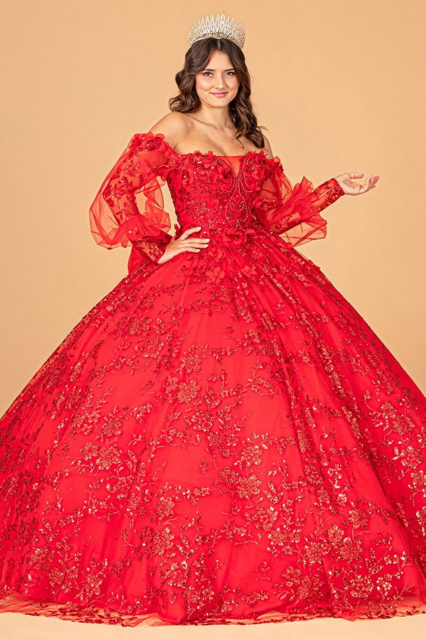 Mesh Long Sleeves w/ Detachable Ribbon and Mini Bag Quinceanera Dress GLGL3071 - Image 21