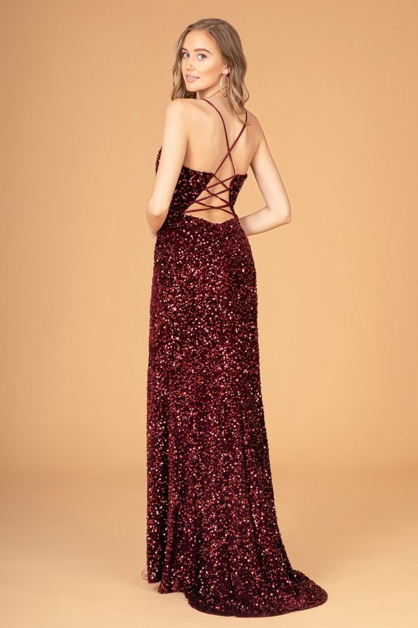 Ruched Bodice Velvet Bodycon w/ Leg Slit Long Prom Dress GLGL3081 - Image 3
