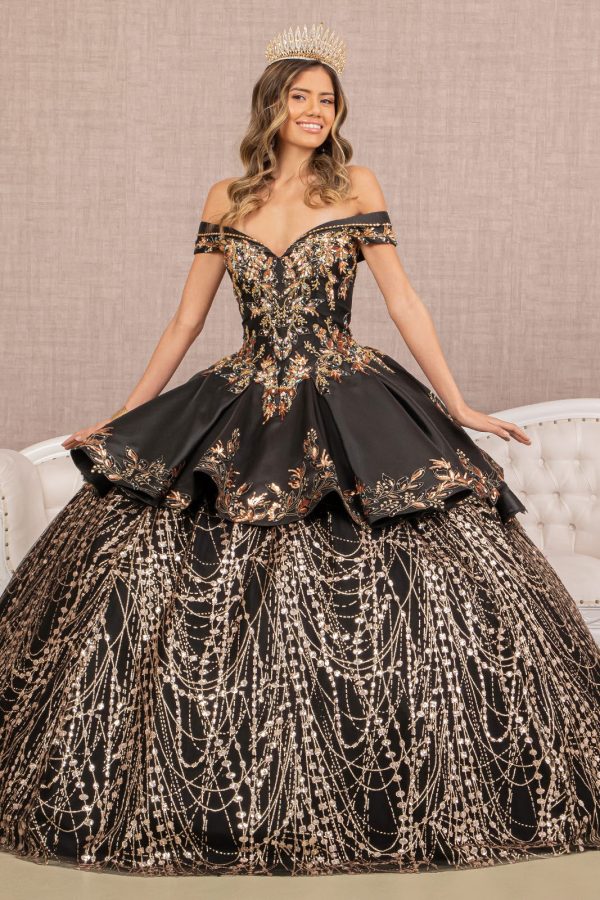 Off Shoulder Satin Quinceanera Embellished with Gold Embroidery Ball Dress GLGL3098 - Image 12